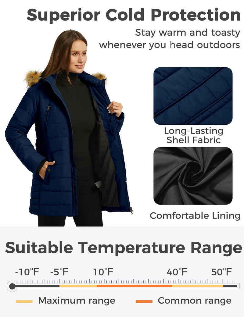 wantdo Women's Warm Parka Winter Coats Padded Outerwear Puffer Coats Dark Blue L - Image 4